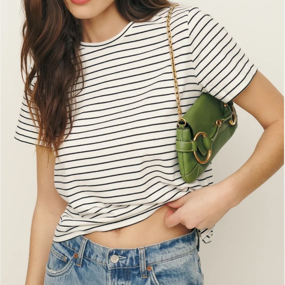 Reformation Classic Crew Tee in black and white stripe size S